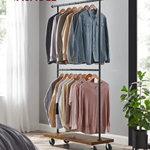 VASAGLE Clothes Rack, Clothing Rack with Wheels, 43.3-66.9 Inch Extendable Bar, Height-adjustable Garment Rack, 332 lb Load, 2 Brakes, Heavy-Duty, Industrial, Rustic Brown and Black URGR111B01V1