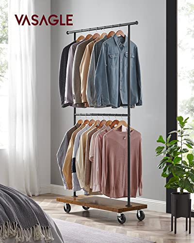 VASAGLE Clothes Rack, Clothing Rack with Wheels, 43.3-66.9 Inch Extendable Bar, Height-adjustable Garment Rack, 332 lb Load, 2 Brakes, Heavy-Duty, Industrial, Rustic Brown and Black URGR111B01V1