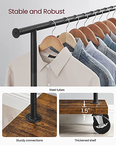 VASAGLE Clothes Rack, Clothing Rack with Wheels, 43.3-66.9 Inch Extendable Bar, Height-adjustable Garment Rack, 332 lb Load, 2 Brakes, Heavy-Duty, Industrial, Rustic Brown and Black URGR111B01V1