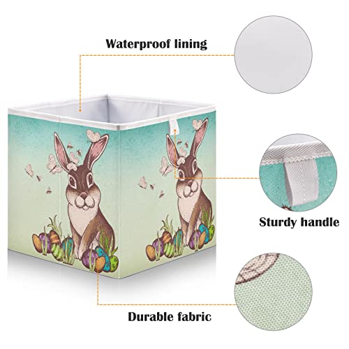 RunningBear Easter Rabbit Storage Basket Storage Bin Square Collapsible Storage Box Clothes Toys Bin Organizer for Home Office Dorm Shelf