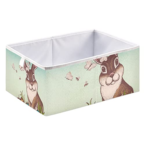 RunningBear Easter Rabbit Storage Basket Storage Bin Square Collapsible Storage Box Clothes Toys Bin Organizer for Home Office Dorm Shelf