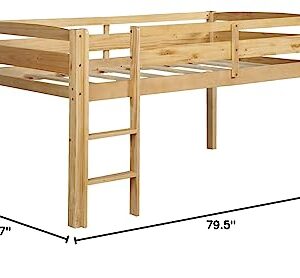 Merax Twin Size Wood Low Loft Bed Frame for Kids Junior Full Length Guardrails Walnut