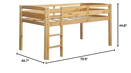 Merax Twin Size Wood Low Loft Bed Frame for Kids Junior Full Length Guardrails Walnut