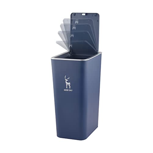 Trash Can, Plastic Garbage Can,3 Gallon Waste Basket for Bathroom, Bedroom, Modern Home Garbage Bin with Push Button, Commercial Trash Bin for Living Room, Office,Toilet, Outdoor (Navy Blue)