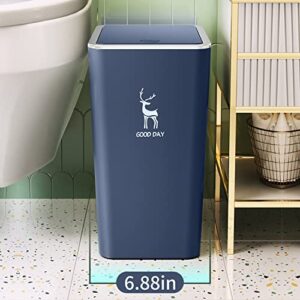 Trash Can, Plastic Garbage Can,3 Gallon Waste Basket for Bathroom, Bedroom, Modern Home Garbage Bin with Push Button, Commercial Trash Bin for Living Room, Office,Toilet, Outdoor (Navy Blue)