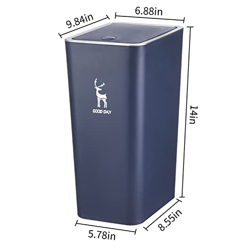 Trash Can, Plastic Garbage Can,3 Gallon Waste Basket for Bathroom, Bedroom, Modern Home Garbage Bin with Push Button, Commercial Trash Bin for Living Room, Office,Toilet, Outdoor (Navy Blue)