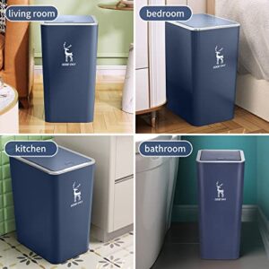 Trash Can, Plastic Garbage Can,3 Gallon Waste Basket for Bathroom, Bedroom, Modern Home Garbage Bin with Push Button, Commercial Trash Bin for Living Room, Office,Toilet, Outdoor (Navy Blue)