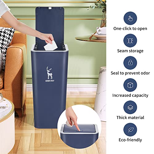 Trash Can, Plastic Garbage Can,3 Gallon Waste Basket for Bathroom, Bedroom, Modern Home Garbage Bin with Push Button, Commercial Trash Bin for Living Room, Office,Toilet, Outdoor (Navy Blue)