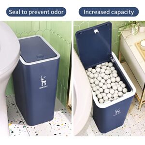 Trash Can, Plastic Garbage Can,3 Gallon Waste Basket for Bathroom, Bedroom, Modern Home Garbage Bin with Push Button, Commercial Trash Bin for Living Room, Office,Toilet, Outdoor (Navy Blue)