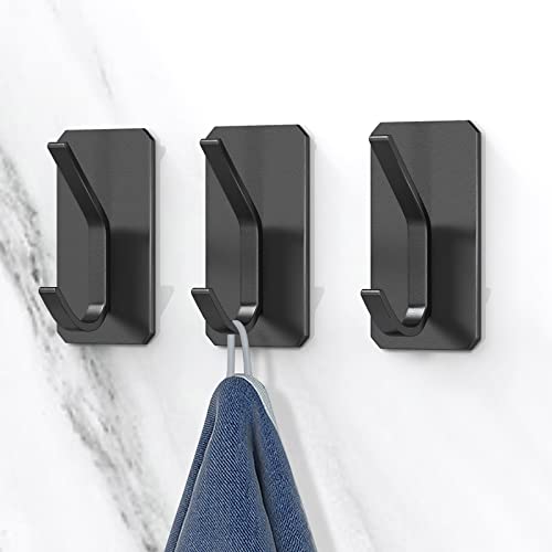 PMMASTO Towel Hook/Self Adhesive Hooks - Heavy Duty Stick on Wall Waterproof Aluminum - Robe Coat Hook for Hanging- Shower Hooks - Door Hooks - Wall Hooks for Kitchen Bathroom Toilet 6PC (Black)