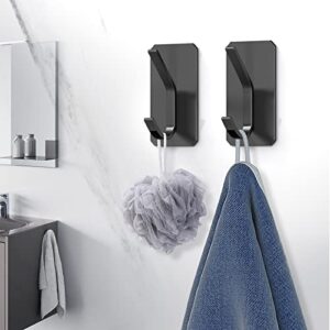 PMMASTO Towel Hook/Self Adhesive Hooks - Heavy Duty Stick on Wall Waterproof Aluminum - Robe Coat Hook for Hanging- Shower Hooks - Door Hooks - Wall Hooks for Kitchen Bathroom Toilet 6PC (Black)