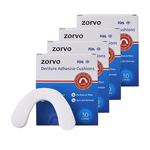 zorvo Secure Denture Adhesive Seals Uppers adn Lower, Zinc Free Denture Adhesive Coushion, All Day Hold Denture Adhesive Pads 120pcs (Lower)