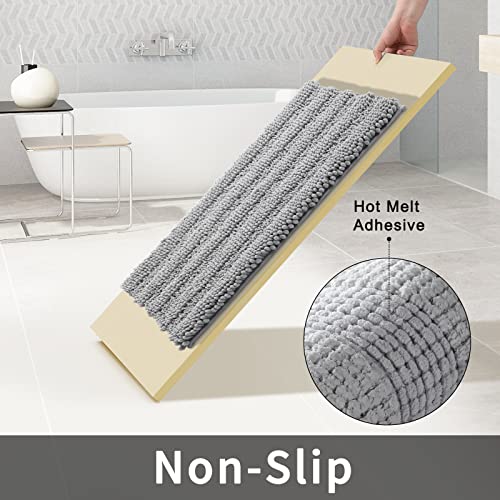 Yimobra Luxury Chenille Shaggy Bathroom Rug Set, 2 Pack Soft Fluffy Plush Bath Mat, Extra Thick, Non-Slip, Water Absorbent, Machine Washable, Bath Mats for Bathroom (Grey, 20" x 32"+17" x 24")