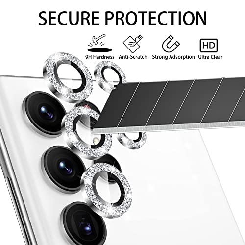 iKopink Samsung Galaxy S22 Ultra 9H Tempered Glass Camera Cover Screen Protector Compatible with Galaxy S22 Ultra, Diamond Camera Lens Protector (Sliver)