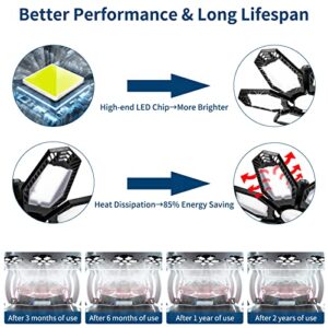 2 Pack Led Garage Ceiling Lights, 160W Deformable LED Garage Lights with 6+1 Multi-Position Panels, 16000LM E26/E27 Led Shop Lights for Garage Workshop Basement Attic Barn