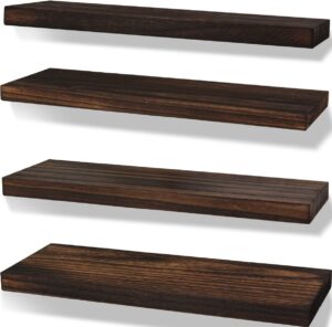 ikjzizp rustic farmhouse floating shelves for wall decor storage wood wooden wall shelves for bedroom bathroom kitchen living room - brown set of 4