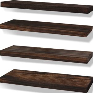 IKJZIZP Rustic Farmhouse Floating Shelves for Wall Decor Storage Wood Wooden Wall Shelves for Bedroom Bathroom Kitchen Living Room - Brown Set of 4