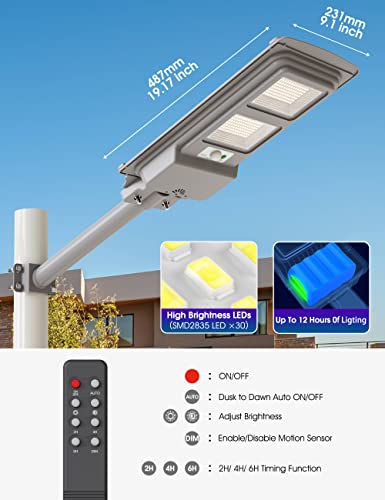 300W Solar Street Light, Briignite Solar Street Lights Outdoor Dusk to Dawn, Remote Control 6000K Outdoor Solar Lights with Motion Sensor, IP65 Solar Outdoor Lights Waterproof for Driveway Barn, 2Pack