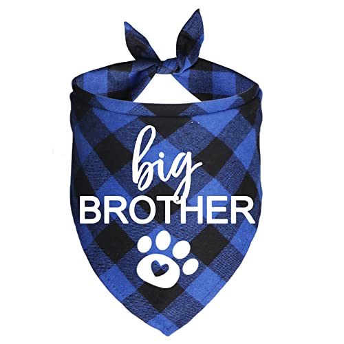 JOTFA Big Brother Dog Bandana, Plaid Pregnancy Announcement Dog Bandanas for Dogs (Blue, Big Brother)