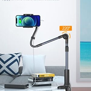 PEMOTech Gooseneck Phone Holder Stand for Bed, Flexible Arm Cell Phone Stand Clamp on Desk, 360° Rotation Horizontally + 220° Rotation Up and Down, Compatible with 4"-7" Devices