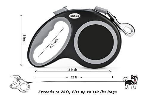 JUBDUG New Classic Retractable Dog Leash,26ft Dog Leash for Large Medium Small Dogs up to 110lbs, Heavy Duty Design with Anti-Slip Handle, One-Handed Quick-Lock Braking System.