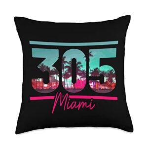 we love miami fl miami 305 area code florida vintage palm trees pride retro throw pillow, 18x18, multicolor