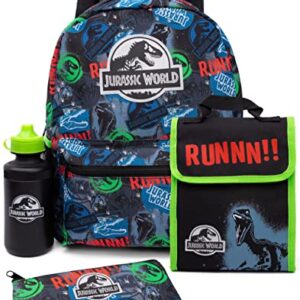 Jurassic World Backpack - Boys Kids 4 Piece School Lunch Box With Water Bottle