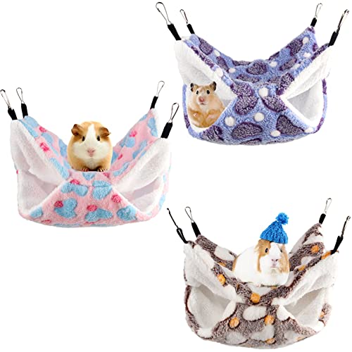 LROEZR 3 Pcs Pet Small Animal Hanging Hammock Guinea Pig Rat Hamster Bunkbed Hammock Cage Toy for Hamster Rat Sugar Glider Parrot Hideout Sleep Play - 7.87'' x 7.87''