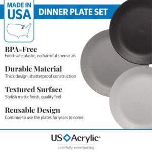 US Acrylic Everest Ultra-Durable Plastic 10 inch Dinner Plates in Grey Stone | set of 6 Reusable, BPA-Free, Made in the USA, Dishwasher Safe Dinnerware