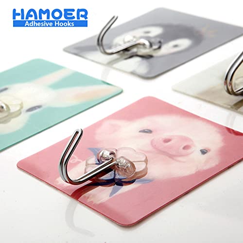 HAMOER Adhesive Wall Hook-Large Adhesive Patch Hanging Towel Key Universal, Printed Pattern Random Home Decor, Free Small Towel, Gift Box Packaging 12 Pack