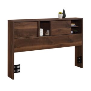 Sauder Harvey Park Full/Queen Bookcase Headboard with Doors, Grand Walnut Finish