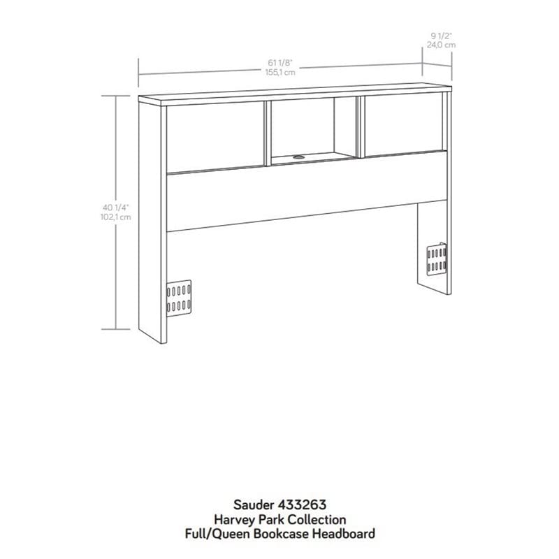 Sauder Harvey Park Full/Queen Bookcase Headboard with Doors, Grand Walnut Finish