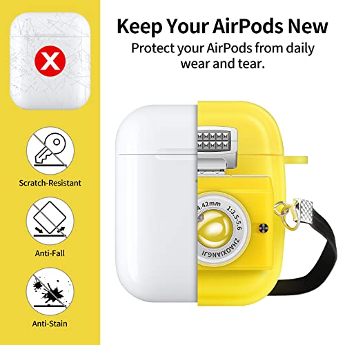 CHEERINGARY for AirPod Case Cover for AirPod 2nd Case, AirPod 1st Case Full-Body Protective Shell Unique 3D Cute Funny Camera Design Hard Cases Support Wireless Charging for Women Girls Kids Yellow