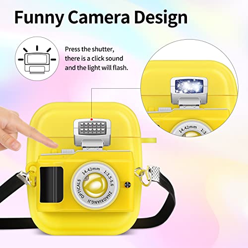 CHEERINGARY for AirPod Case Cover for AirPod 2nd Case, AirPod 1st Case Full-Body Protective Shell Unique 3D Cute Funny Camera Design Hard Cases Support Wireless Charging for Women Girls Kids Yellow