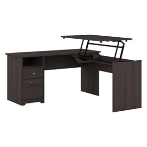 bush furniture l shaped desk with drawers and lift-n-lock | cabot collection sit to stand corner table with storage, 60w, heather gray