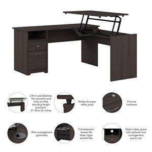 Bush Furniture L Shaped Desk with Drawers and Lift-n-Lock | Cabot Collection Sit to Stand Corner Table with Storage, 60W, Heather Gray