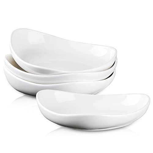 ZONEYILA 10'' Porcelain Serving Bowls - 30 Oz Large Salad Pasta Bowl Set of 4 - Shallow Serving Plates Dinner Dishes for Party, Microwave & Dishwasher Safe, White