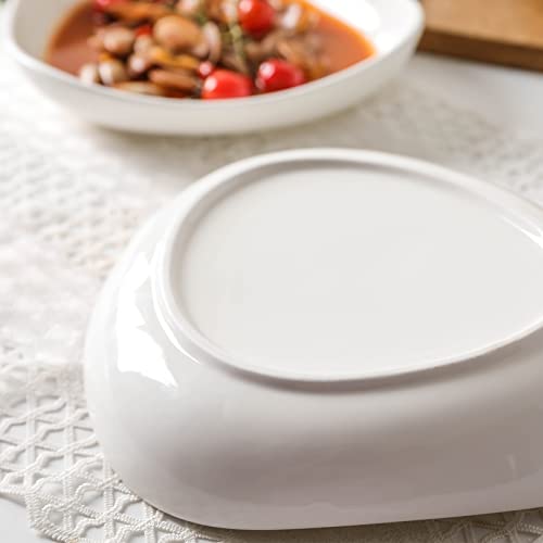 ZONEYILA 10'' Porcelain Serving Bowls - 30 Oz Large Salad Pasta Bowl Set of 4 - Shallow Serving Plates Dinner Dishes for Party, Microwave & Dishwasher Safe, White