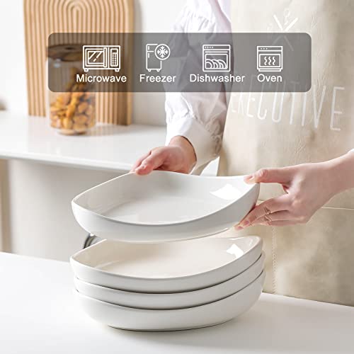 ZONEYILA 10'' Porcelain Serving Bowls - 30 Oz Large Salad Pasta Bowl Set of 4 - Shallow Serving Plates Dinner Dishes for Party, Microwave & Dishwasher Safe, White