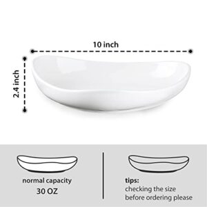 ZONEYILA 10'' Porcelain Serving Bowls - 30 Oz Large Salad Pasta Bowl Set of 4 - Shallow Serving Plates Dinner Dishes for Party, Microwave & Dishwasher Safe, White