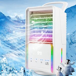 portable air conditioner, 700ml personal evaporative air cooler fan with 3 speeds 7 colors,70° oscillate personal air cooler for home/tent/office room