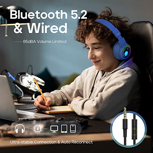 Tribit Kids Headphones Wired with Microphone, Starlet01 Safe Sound Tech 85/94dBA Volume Limited, SharePair, HiFi Stereo Foldable Over-Ear Headphones for Kids for School/Travel/iPad/Kindle/Switch