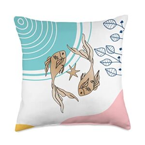 aesthetic pisces zodiac sign abstract decor abstract drawing zodiac sign pisces minimalistic throw pillow, 18x18, multicolor