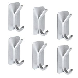 bathhold adhesive wall hooks heavy duty, towel hooks for hanging coat, key, robe, stick on hooks for bathroom, home, office, kitchen - space aluminum (6packs)