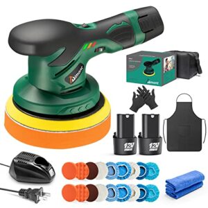 cordless polisher for car detailing with 2pcs 12v 2.0ah batteries & charger, aiment 6 inch cordless car buffer polisher, 6 variable speeds, portable sander for car waxing/buffing/scratch repairing