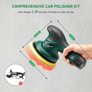 Cordless Polisher for Car Detailing with 2pcs 12V 2.0Ah Batteries & Charger, Aiment 6 Inch Cordless Car Buffer Polisher, 6 Variable Speeds, Portable Sander for Car Waxing/Buffing/Scratch Repairing