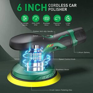 Cordless Polisher for Car Detailing with 2pcs 12V 2.0Ah Batteries & Charger, Aiment 6 Inch Cordless Car Buffer Polisher, 6 Variable Speeds, Portable Sander for Car Waxing/Buffing/Scratch Repairing