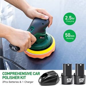 Cordless Polisher for Car Detailing with 2pcs 12V 2.0Ah Batteries & Charger, Aiment 6 Inch Cordless Car Buffer Polisher, 6 Variable Speeds, Portable Sander for Car Waxing/Buffing/Scratch Repairing