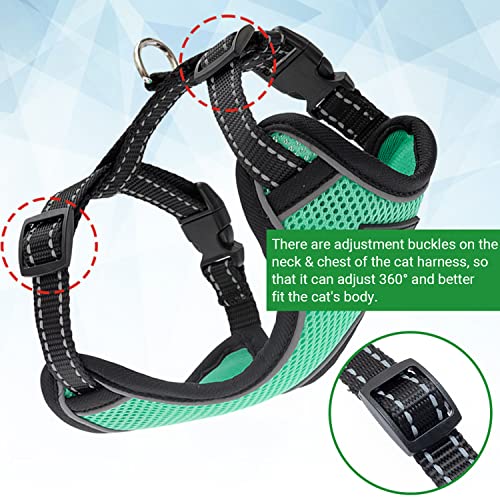 Cat Harness and Leash Set for Walking Escape Proof - Reflective Adjustable Cat Vest Harness for Small to Large Cat Puppy - Cute Mesh Breathable Soft Cat Full Body Harness