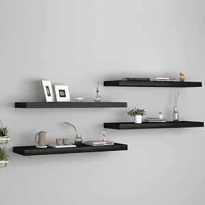 charmma floating shelves wall mounted, rustic wood wall shelves for bedroom, bathroom, living room, kitchen, laundry room storage & decoration, set of 4 black 31.5"x9.3"x1.5" mdf